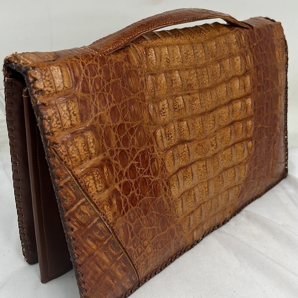 Crocodile Top Handle Large Structured Clutch Hand… - image 3